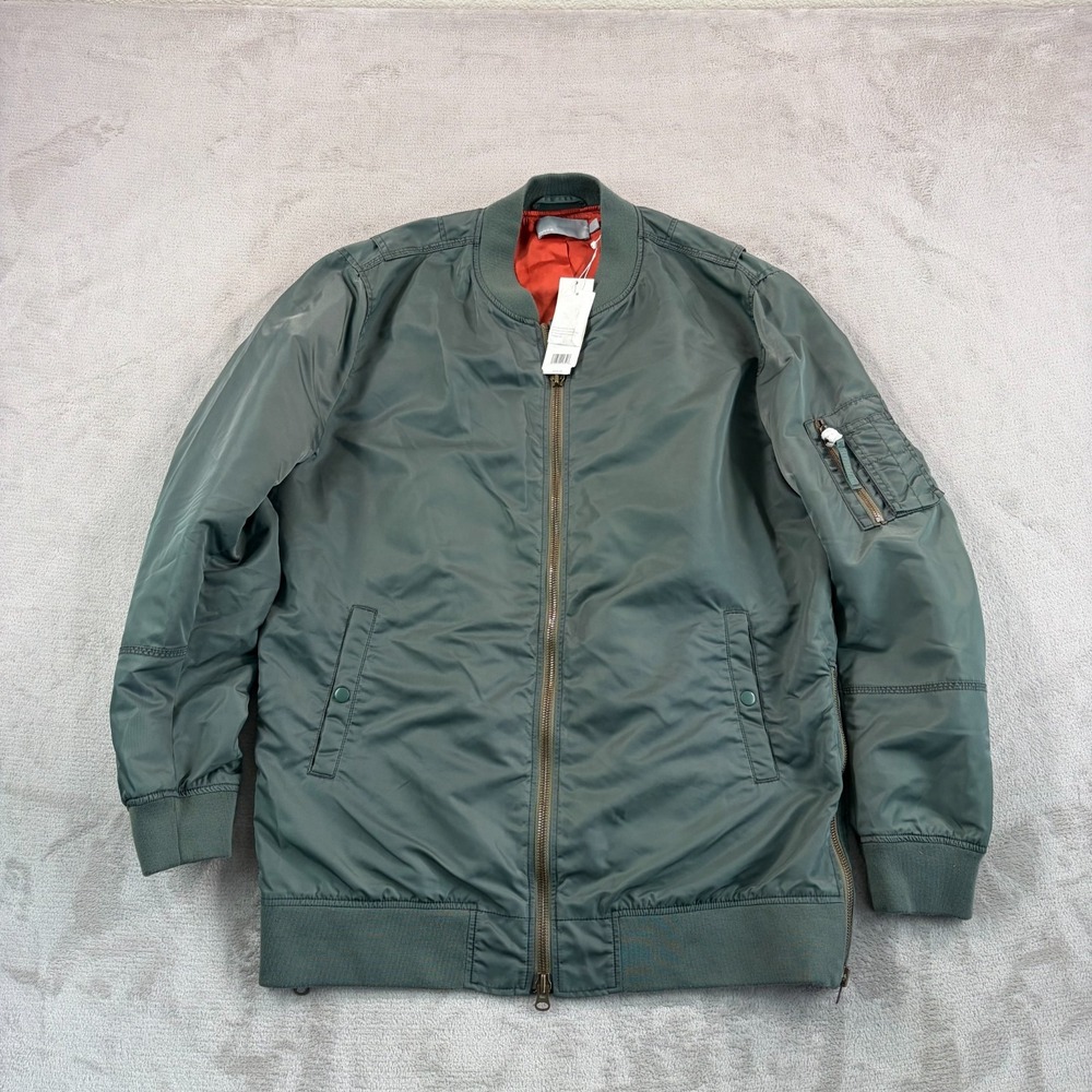 Vince LongLine Aviator Bomber Jacket Men Large Green Full Zip NWT $625